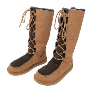 UGG Whitley Moccasin Boots Chestnut Suede Leather Tall - Brown